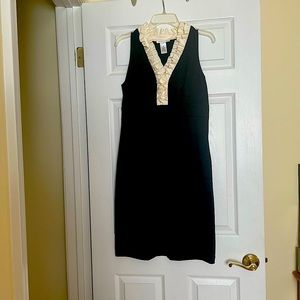 Black dress with ivory ruffled bodice